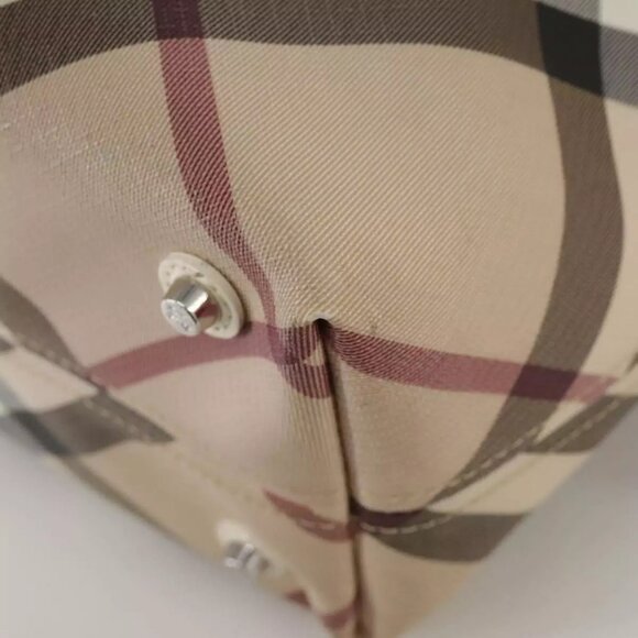 BURBERRY Nova Check Tote Bag PVC Leather Beige Auth 106619 - Picture 4 of 16